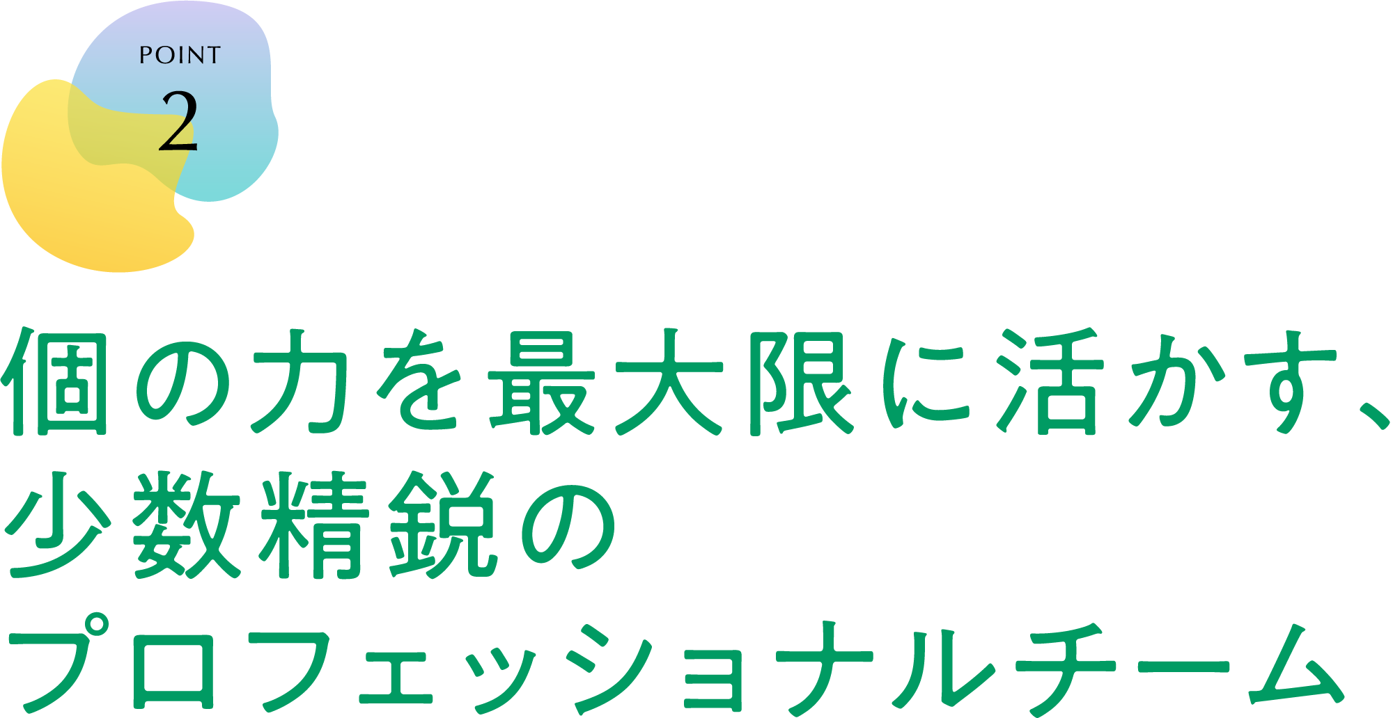 POINT 2 個の力を最大限に活かす、少数精鋭のプロフェッショナルチーム